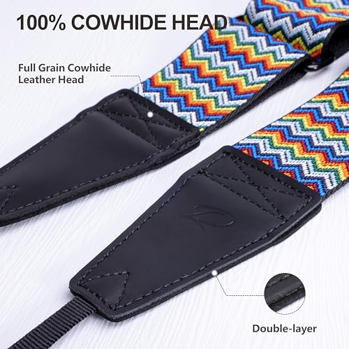 Image of Padwa Lifestyle Extra Long Adjustable Camera Strap for Photographers - 2 inch Wide Full Grain Cowhide Leather Ends Camera Straps with Quick Release for All Cameras,Binoculars(Rainbow Ripple)