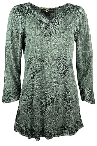 Agan Traders 2025 Summer Long Sleeve Diamond Neck Fall Embroidered Tops - Medieval Boho Vintage Tunic Kurta Blouses for Women4
