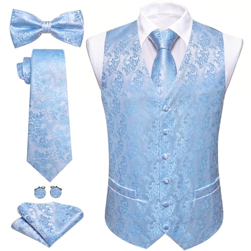 Image of Barry.Wang Men's Suit Vest Tie Bowtie Set Formal Silk Paisley Waistcoat Hanky Cufflinks Lapel Pin Set Wedding Party 7PCS