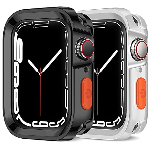 Amizee 2 Pièces Robuste Coque Compatible avec Apple Watch Coque Série 8 7 45mm Série 6 SE 5 4 44mm, Souple TPU Étui de Protection Antichoc Bumper Cover Compatible avec iWatch 44mm 45mm (Noir/Clair)