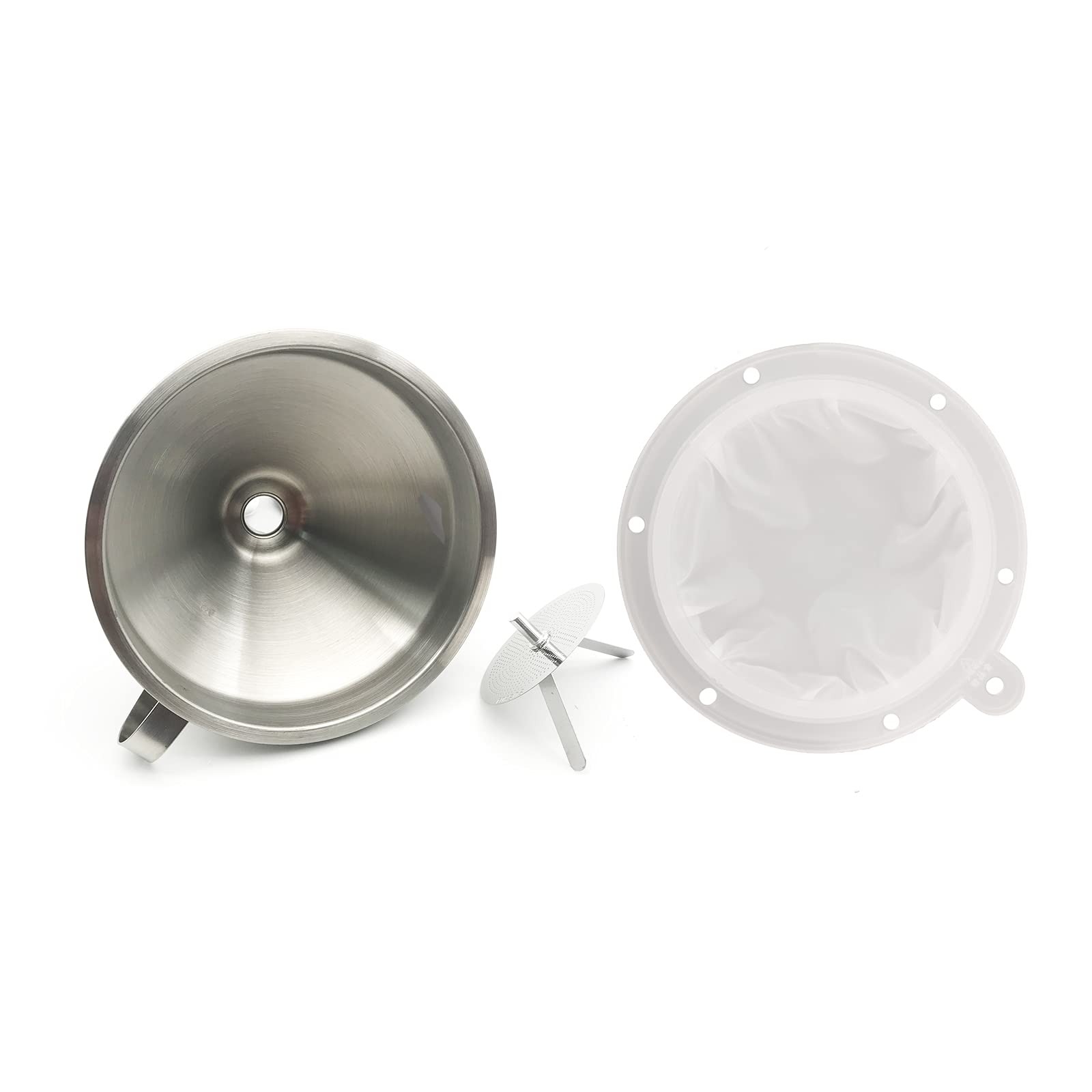 Embudo de cocina de acero inoxidable 304 de 5 pulgadas con filtro extraíble y filtro de malla 400 para filtrar polvo líquido de transferencia (400 malla y embudo)