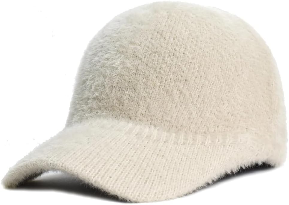 Baseball Cap Keep Warm Men's Knitted Warm Solid Color Casual Elegant Hairy Fluff Hat Fluffy
