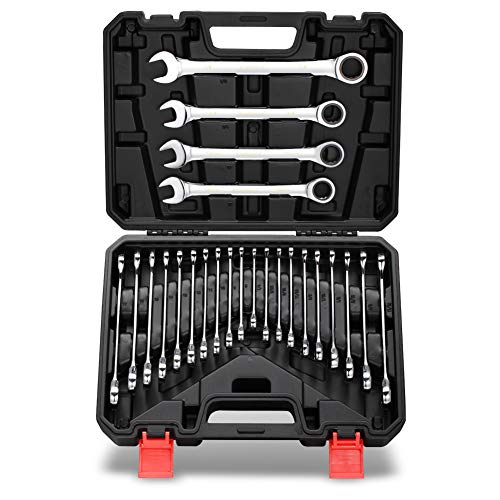 Rimkolo 24-Piece Ratchet Wrenches Chrome Vanadium Steel Ratcheting Wrench Set With Metric And Sae 72-Tooth Box End And Open End Standard Wrench Set With Organizer Box #TOP7