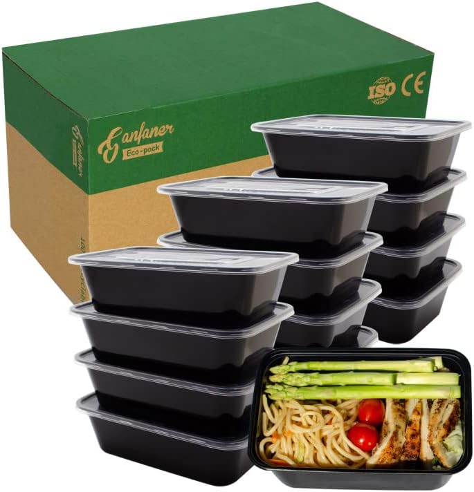 Ganfaner Paquete de 50 recipientes desechables de 32 fl oz33.8 fl oz con tapas, juegos de recipientes de plástico para alimentos, para preparar