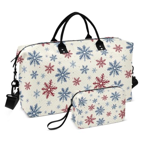 Red Blue Snowflake Merry Christmas Travel Duffle Bag Gym Bag Weekender Bags with Toiletry Bag Travel Trip Tote Bag