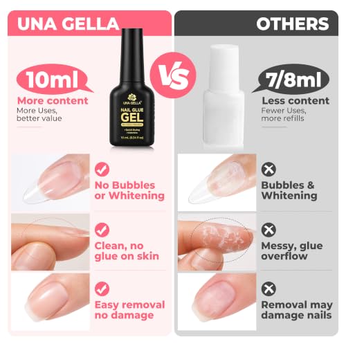 Image of UNA GELLA 10ml Strong Nail Glue Gel for Press On Nails Air Dry Brush On