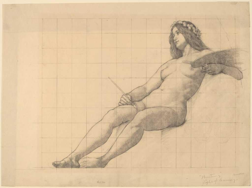 Art Print : Kenyon Cox, Reclining Female Nude Study for Painting, Historic Wall Décor : 32in x 24in