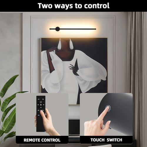 Image of LED Wireless Wall Sconce with Remote Control, Dimmable /350 Rotate /Timing /USB Rechargeable Battery Powered Indoor Wall Lamps, 23.6 inch Black Wall Lights Set of Two for Hallway, Living Room, Bedroom