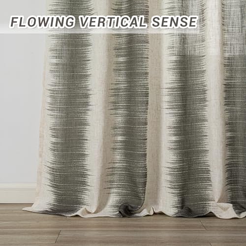 Image of MYSKY HOME Bedroom Curtains Linen Textured Sheer Panels, Curtains 63 Inch Length Light Filtering Lines Back Tab Semi Sheer Window Treatment Farmhouse Style Drapes for Bedroom, 50 inchx63 inch, Khaki, 2 PCs