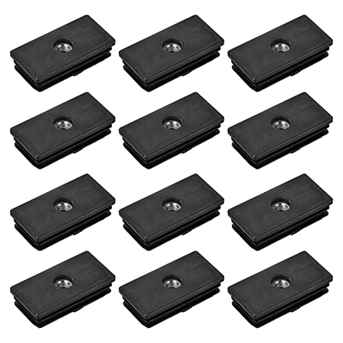 Image of uxcell 12Pcs Inserts for Rectangle Tubes with M8 Thread, for 2.36 inchx1.18 inch OD Rectangle Tube, Rectangle Black Plastic Plug Caster Insert Chair End Caps Furniture Leg Plug