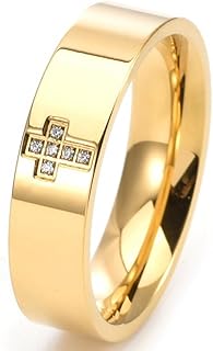 6mm Stainless Steel Christian Cross Religious Wedding Band Statement Anniversary Ring