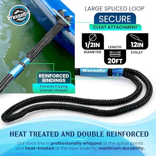 Image of Premium Nylon Boat Dock Lines & Ropes for Docking 1 /2'' x 20' | Double Braided Marine Rope & Mooring Line| Boat Ropes for Docking with Loop | UV & Saltwater Resistant Dock Ropes for Boats & Pontoons