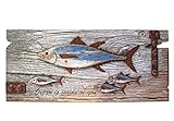 Décoration Bord de Mer Générique TABLEAU Panneau Décoration murale Poisson Thon en Bois et Métal Effet vieilli Rétro de 70cm