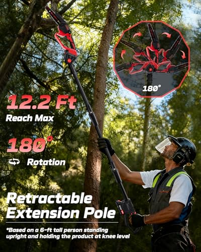 Dnveey Cordless Pole Saw for Tree Trimming, 2-in-1 Electric Pole Saw with 800W Brushless Motor, 2x21V Batteries, 6-Inch Handheld Saw for Pruning & Yard Work (DZJ3028)