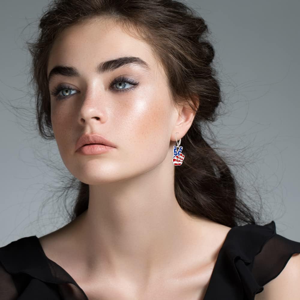 Patriotic 4th of July Earrings for Women fourth of July American Flag Earrings Sterling Silver Peace Sign Red White and Blue Dangle Patriots Independence Day Gifts - Image 7