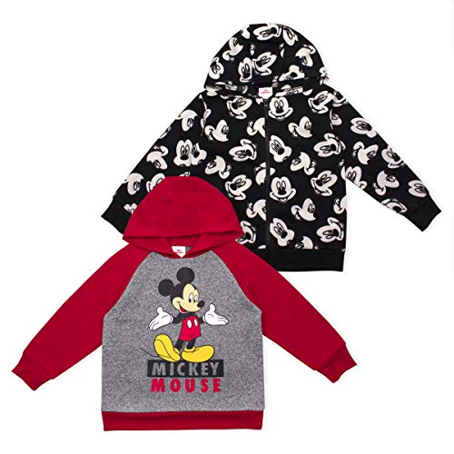 Disney Boy's 2-Piece Mickey Mouse Zip Up Hooded Jacket and Pullover Hoodie Set, Black/Red/Grey, Size 3T