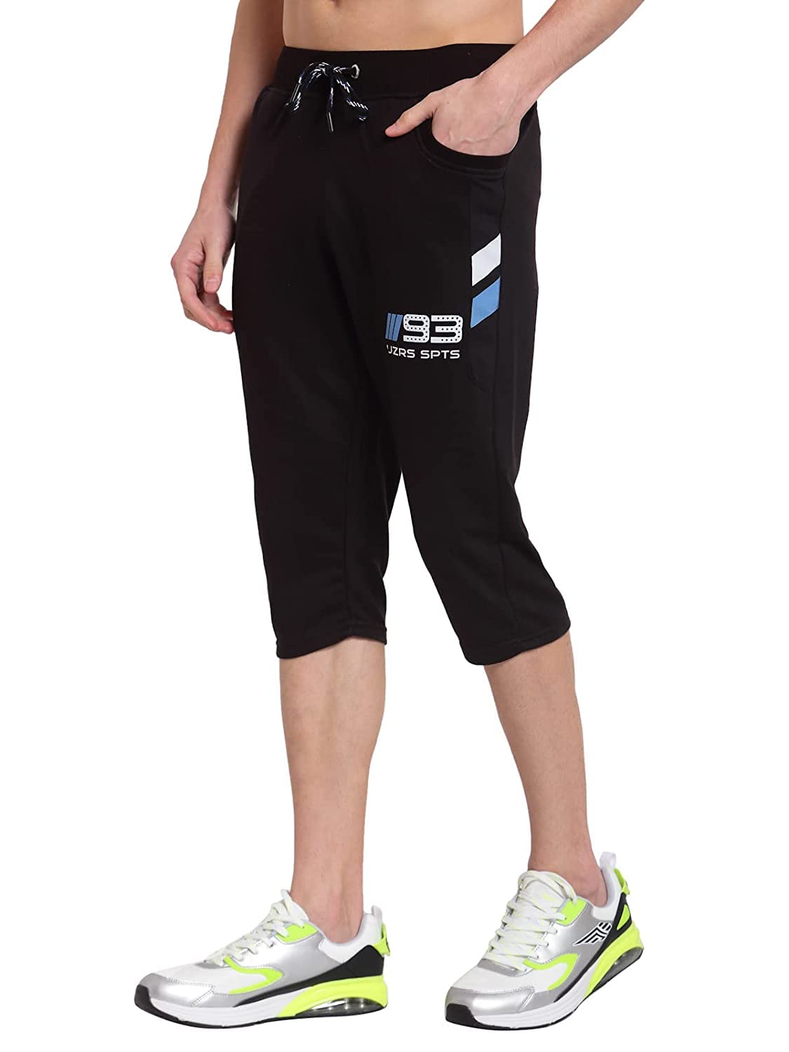 Mens Cotton Three Fourth Capri Shorts with 2 Zippered Pockets