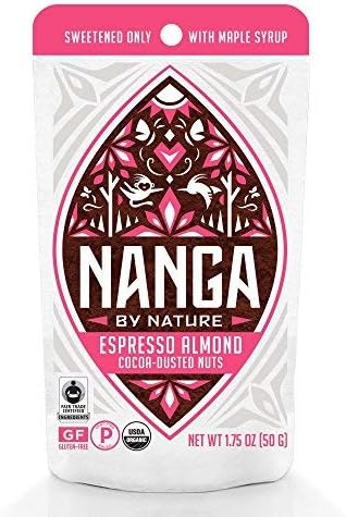 Nanga By Nature - Organic Cocoa Dusted Almonds - Espresso Coffee Almonds - Dark Chocolate Covered - Maple Sweetened - Paleo - Fair Trade - Sprouted - Gluten Free - Vegan - 1.75oz Indi. Pouch (10 pack)
