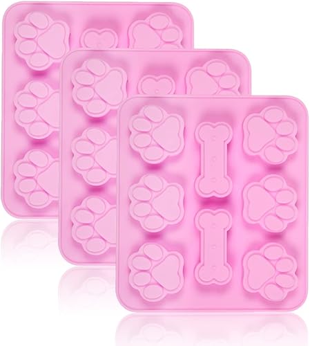 3 paquetes de moldes de silicona con forma de pata y hueso de cachorro, 8 cavidades para chocolate, dulces, pudín, gelatina, galletas, golosinas