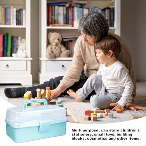 Image of Tackle Box Organizers and Storage,10inch Craft Organizers and Storage,Three-Layer Sewing Box With 2 Trays,Medicine Storage Box With Handle For Nail、Makeup、Diamond Painting、Building Blocks (BLUE)