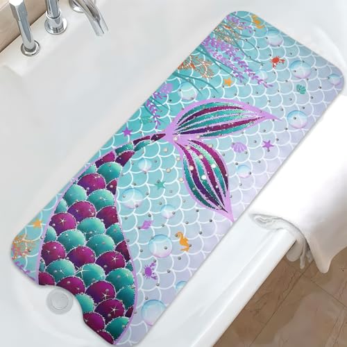 Alfombrilla de bañera antideslizante extra larga antideslizante para bañera con ventosas y agujeros de drenaje