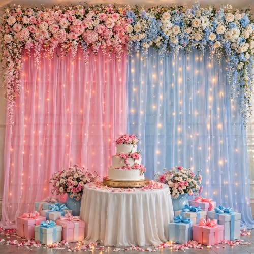 Image of Party Propz Baby Shower Backdrop Decoration - 4 Pcs Baby Shower Curtain Kit with Light, Mom to Be Decoration Items Set (Net)