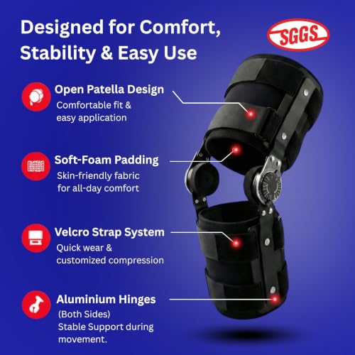 Image of Knee Brace for Rom Knee Pain Relief, Compression Sleeve with Patella Gel Pad & Side Stabilizers, Universal Size, Black - Ideal for Sports, Injury Recovery & Joint Support