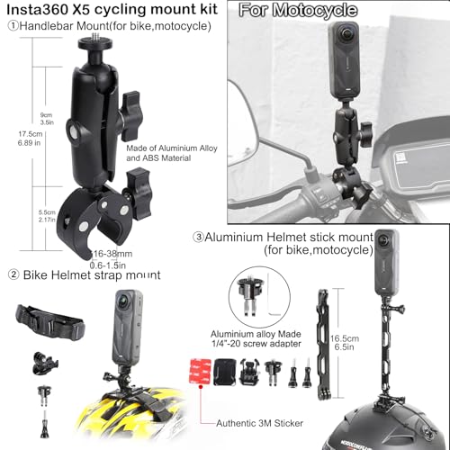Image of PellKing Accessories Kit for Insta360 X5,Included Carrying Case with Belt,135cm Selfie Stick Tripod,Aluminium Handlebar Clamp.2 Pcs Metal 1 /4 inch Adapter,Magnetic Mount,4 Pcs Body Strap Mount,and Other
