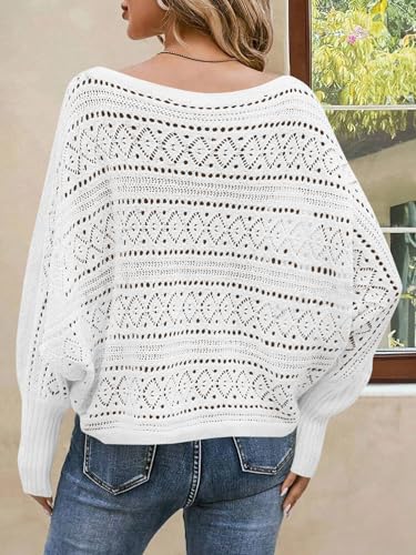 Saodimallsu Womens Off The Shoulder Sweaters Fall 2025 Oversized Knit Batwing Long Sleeve Crochet Pullover Sweater Tops4
