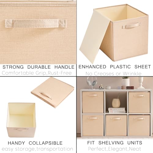 Mangata Aufbewahrungsbox 33x38x33 cm, faltenfrei Stoff Aufbewahrungskörbe für Kleiderkörbe, Körbe, Truhen, Spielzeug (3 er, Helles Khaki)
