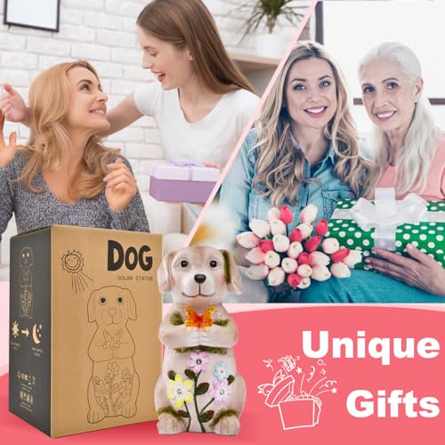 Goodeco Hund mit Schmetterling Solar Deko Figur - Gartenfiguren & Balkonschmuck für Terrasse, Rasen & Außenbereich | Geschenkideen für Frauen, Mutter & Oma | Wetterfeste Gartendekoration in Braun