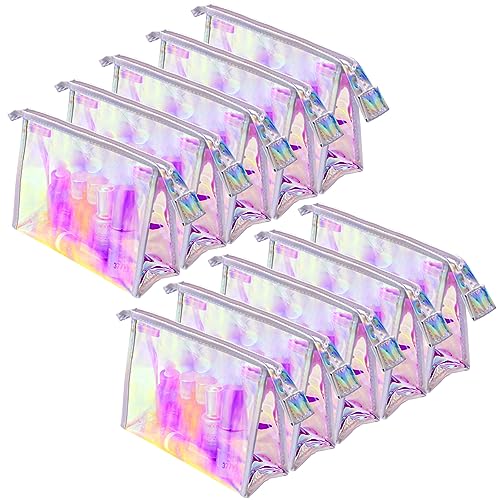 Zwish 10PCS Iridescent Makeup Bag Bulk, Holographic Cosmetic Bags Pouch Portable Zipper Toiletry Bag Travel Makeup Bag Gift Bags for Women
