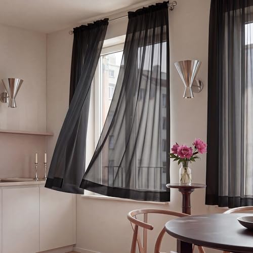 Image of NICETOWN Black Sheer Curtains for Halloween, W42xL63, 2 Panels