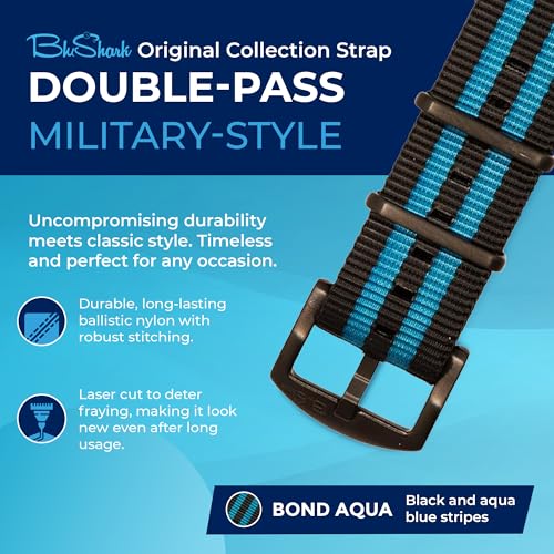 Image of BluShark - Original Collection Military-Style Waterproof Watch Strap, Fits All Timepiece Brands, Durable Nylon Wristwatch Accessories with Stainless Steel Buckle - 18mm, 20mm, 22mm & 24mm Watch Bands