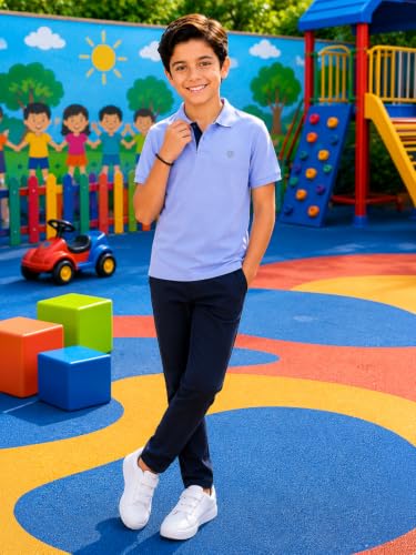 Image of Lux Cozi Boy's Polycotton Polo T-Shirt | Solid Collared Half Sleeve Tee for Kids | Soft Breathable Summer Wear | Casual Smart Polo T-Shirt | 3-14 Years