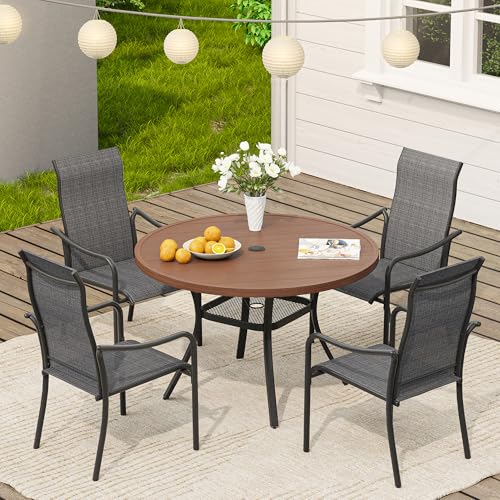 Image of VICLLAX 40.6 inch Round Patio Table, Outdoor Dining Table for 4 with Umbrella Hole for Garden Lawn Deck Backyard, Walnut