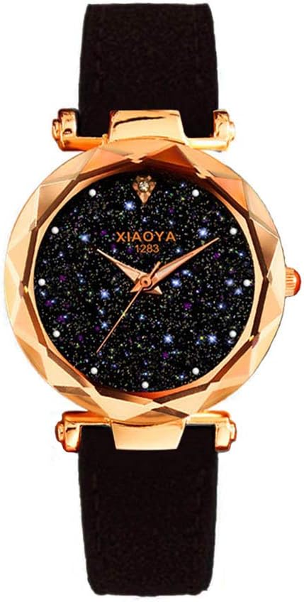Huhua💗Fashion Quartz Watch Starry Sky Multicolor Leather Wrist Watch Simple Women Watch (Black)