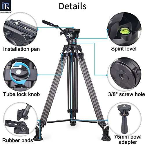 Video Carbon Fiber Tripod System, Innorel Vt80C Tripod Kit 73In/186Cm Professional Heavy Duty Carbon Twin Tube Tripod With F80 Fluid Head Mid-Level Spreader Max Load 12Kg Dslr Camcorder #TOP4