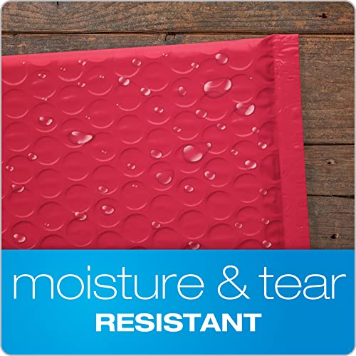 Image of Quality Park Bubble Mailers, 6 x 9 Shipping Envelopes, Water Resistant Red Poly Padded Envelopes, Redi-Strip Peel Off Closure, 50 Per Box (QUA85864)