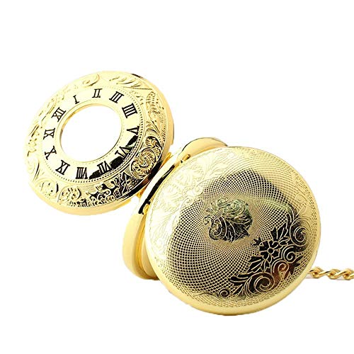 Vintage zakhorloge goud stalen herenhorloge met ketting - Afbeelding 6