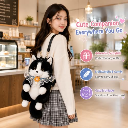 Image of Cute Tiger Plush Sling Bag for Kids | Soft Toy Shoulder Bag with Adjustable Strap | Lightweight Animal Backpack for Boys & Girls | Travel & Gift Bag - Black & White