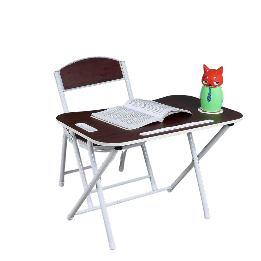 The Tickle Toe Kids Foldable Study Table and Chair Set | Brown | Folding Desk & Chair for Toddlers Age 2-5 | Compact Home Study Furniture | Durable MDF & Metal | Made in India
