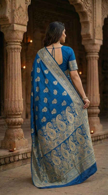 Image of C J Enterprise Women's Pure Soft Silk Saree With Blouse Piece For Wedding (KeriLichi)