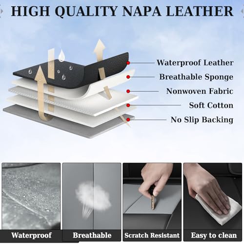 Image of Coverado Rear Bench Car Seat Covers, Car Rear Seat Covers, Nappa Leather Back Seat Cover, Automotive Seat Covers Seat Cushion Cover Universal Fit for Most Cars Sedan SUV Pickup Truck, Black&Gray