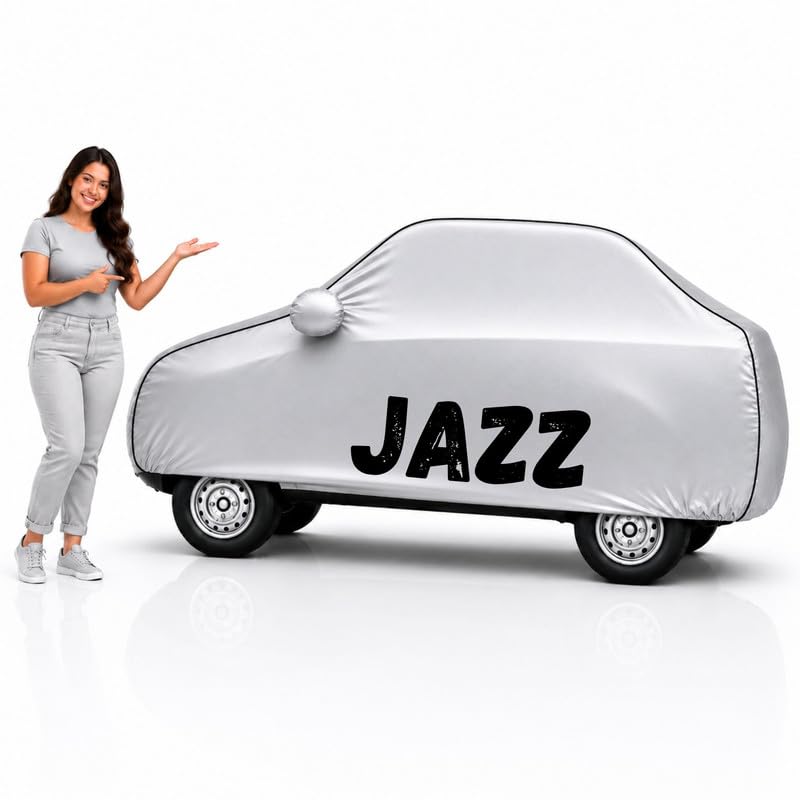 Image of Long-Life 100% Waterproof Jazz Car Body Cover for Dust & Rain, Compatible with All Models of Jazz Car Cover, Comes with Bird Droppings, Scratch, UV and Paint Protection - Silver