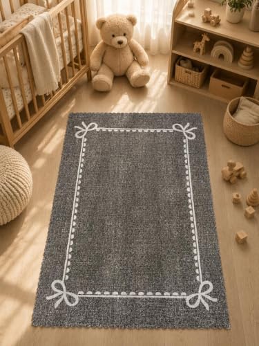 Image of RD TREND Carpet for Hall Digital Printed Carpet for Living Room 52x84 inch | Anti Slip Backing Rug for Bedroom Floor & Home Decor | Dark Grey Bow