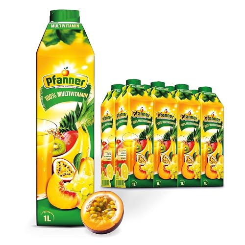 Pfanner Multivitaminsaft (8 x 1 l) - 100% Fruchtgehalt – Saft aus 13 Früchten - Mehrfruchtsaft im Vorratspack