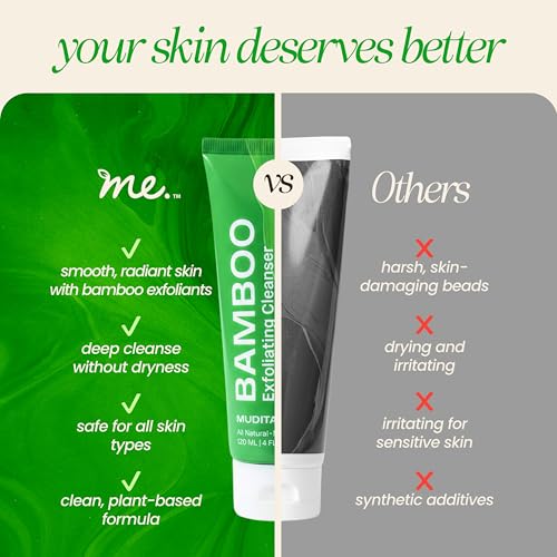 Image of Exfoliating Face Scrub with Bamboo & Papaya Enzyme for Sensitive Skin - Minimizes Pores & Clears Blackheads | Shea Butter & Jojoba | Derm-Tested, Vegan & Fragrance-Free | 4oz | Mudita Earth