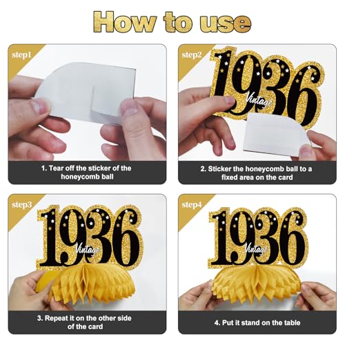 Image of Kuxriox 11Pcs 90th Birthday Decorations Kit for Men Women, Black Gold Happy 90th Birthday Banner, Awesome Since 1936 Centerpieces Swirls Party Supplies, Ninety Bday Banner Ceiling Table Topper Sign