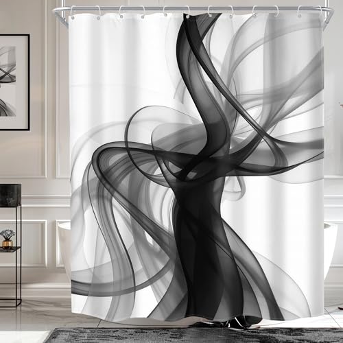 MESHELLY Black and White Shower Curtain 60Wx72H Abstract Modern Ombre